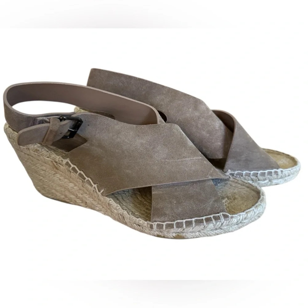 Vince Sabrina Suede Beige Tan Espadrille Wedge Sandals Crisscross Size 9